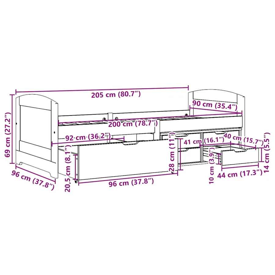 Lit de jour avec 5 tiroirs sans matelas IRUN noir 90x200 cm - 10