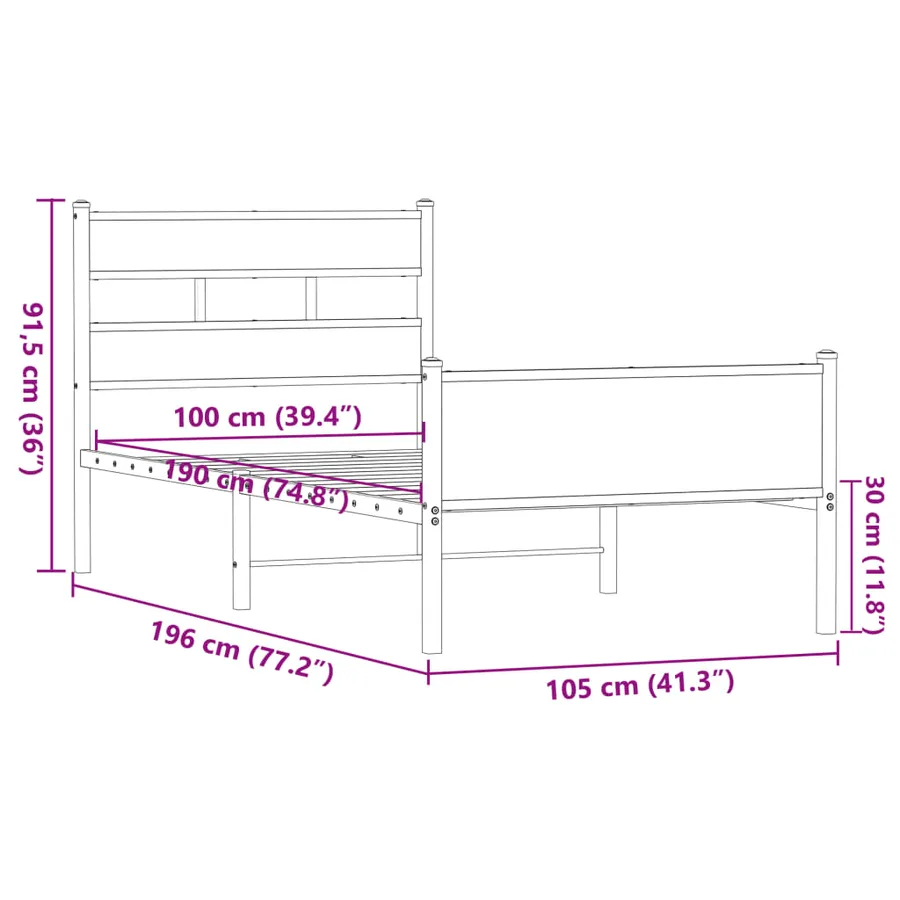 Cadre de lit sans matelas chêne marron 100x190 cm - 9