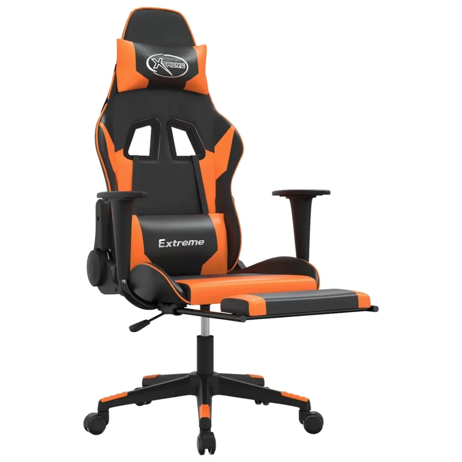 Chaise de jeu avec repose-pied Noir et orange Similicuir - 6