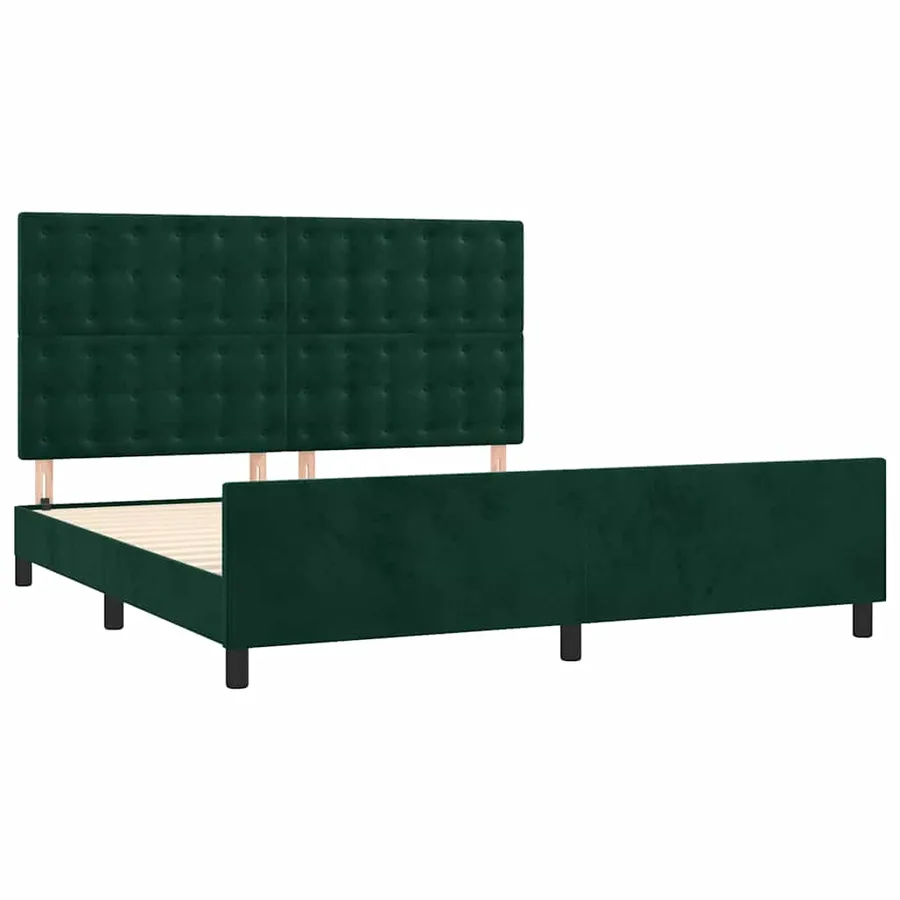 Cadre de lit sans matelas vert foncé velours - 4