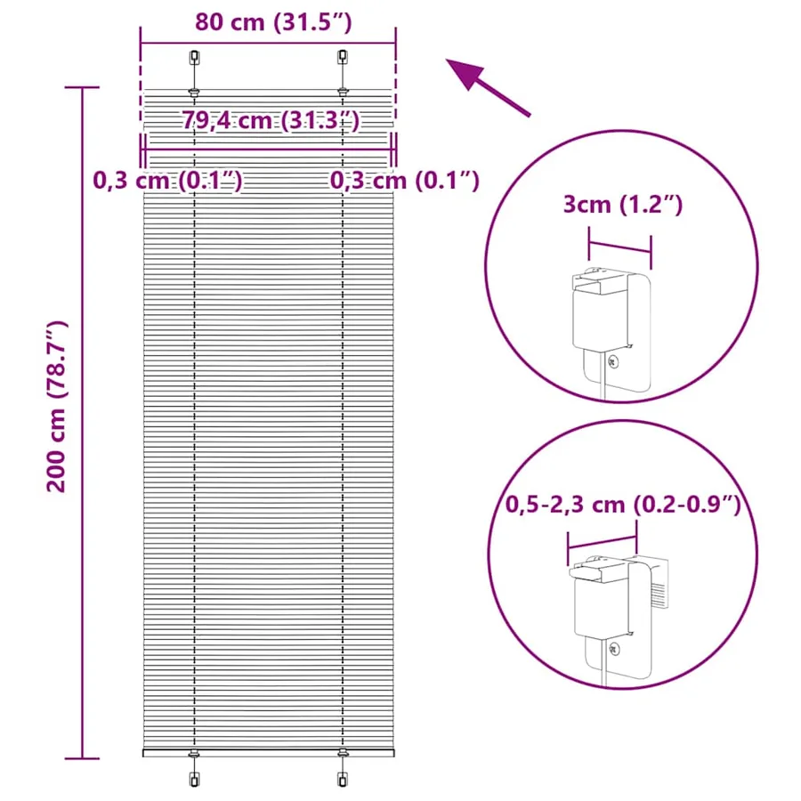 Store plissé gris clair 80x200 cm largeur du tissu 79,4 cm - 14
