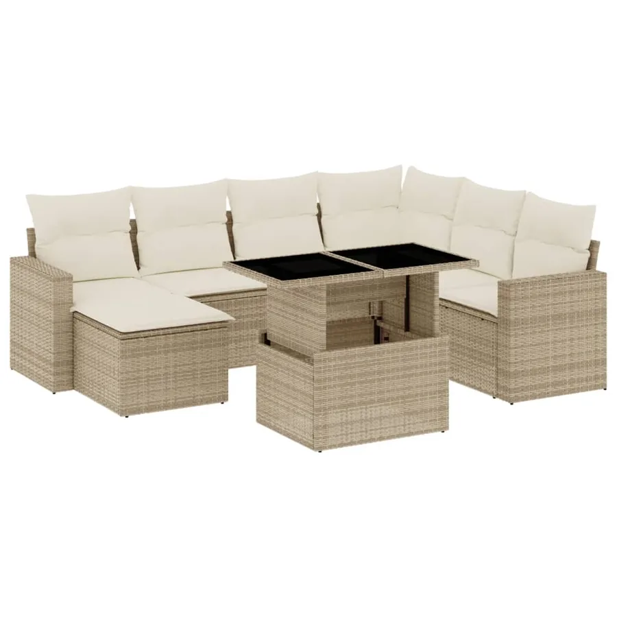 Salon de jardin avec coussins 8 pcs beige résine tressée - 2