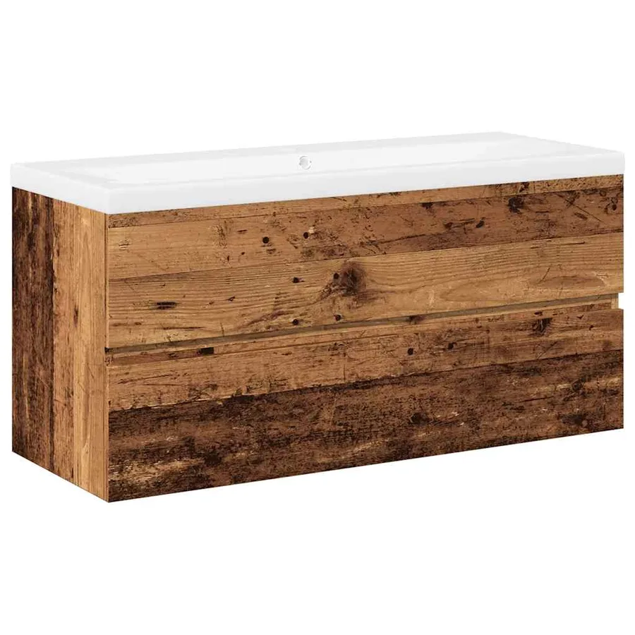 Armoire lavabo avec bassin intégré vieux bois - 2