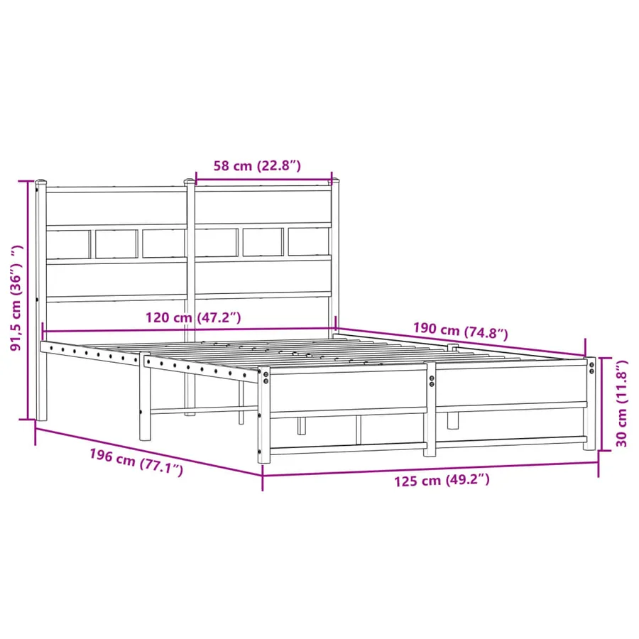 Cadre de lit en métal sans matelas chêne sonoma 120x190 cm - 9