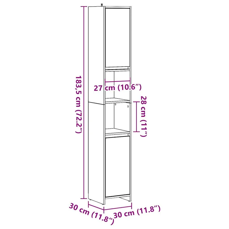 Armoire de salle de bain Gris béton 30x30x183,5 cm Aggloméré - 11