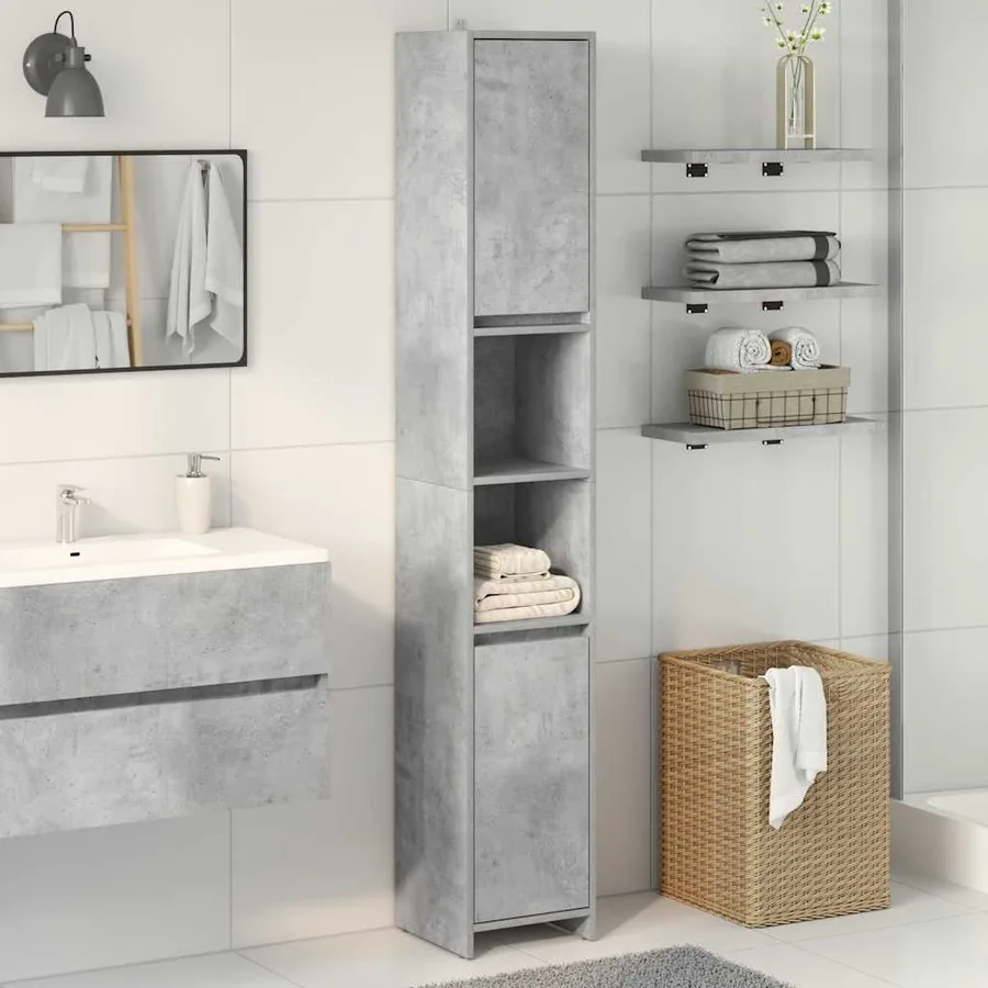 Armoire de salle de bain Gris béton 30x30x183,5 cm Aggloméré - 3