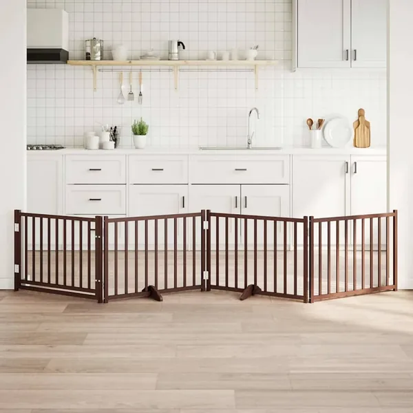 Barrière pour chiens avec porte 4 panneaux bois de sapin massif