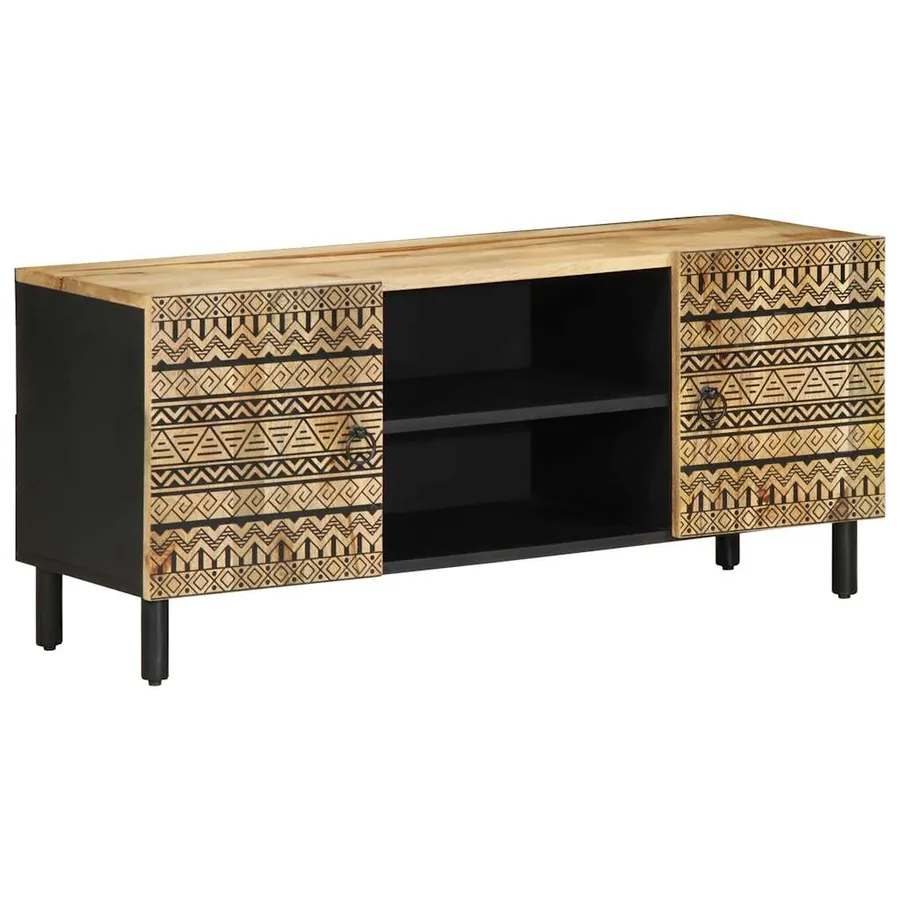 Meuble TV noir 105x33,5x46 cm bois massif manguier brut