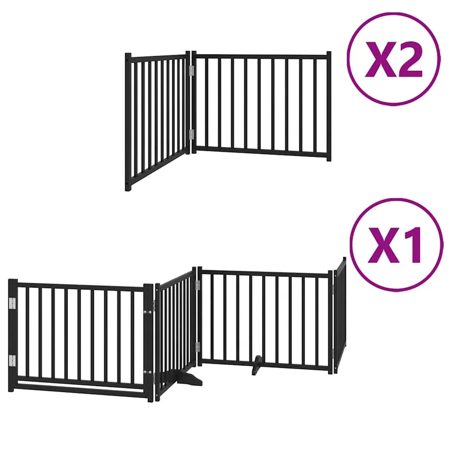 Barrière pour chien porte pliable 8 panneaux noir bois peuplier - 2