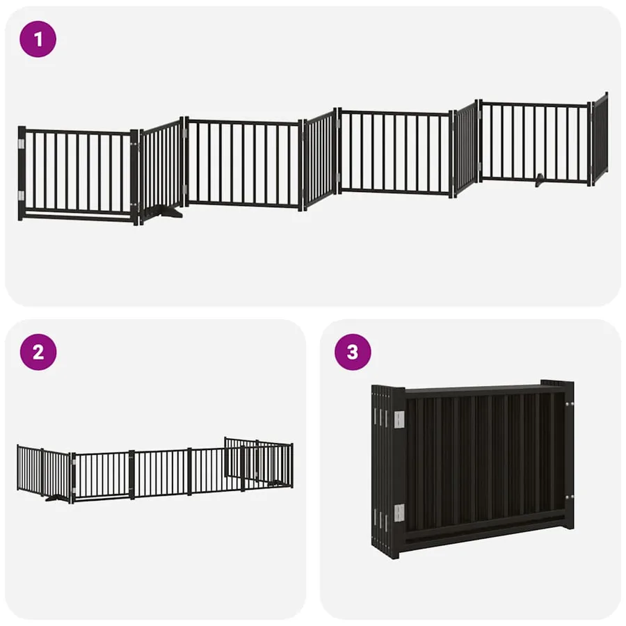Barrière pour chien porte pliable 8 panneaux noir bois peuplier - 6