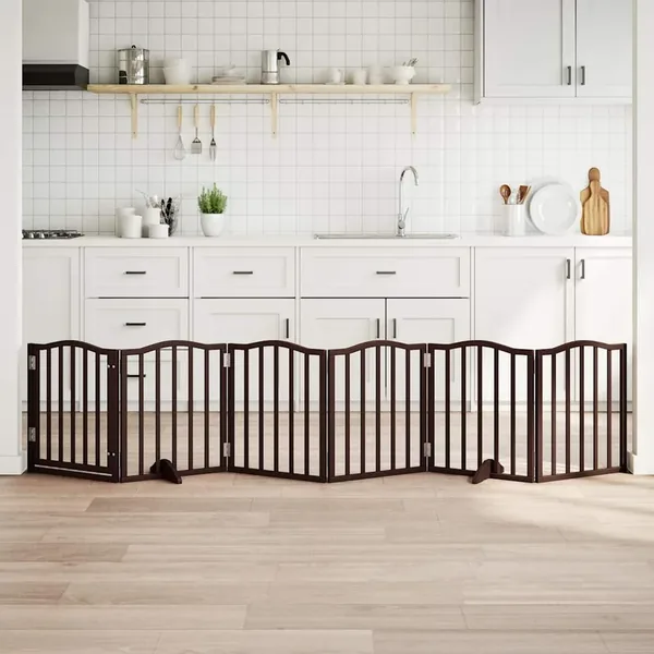 Barrière pour chiens avec porte 6 panneaux bois de peuplier