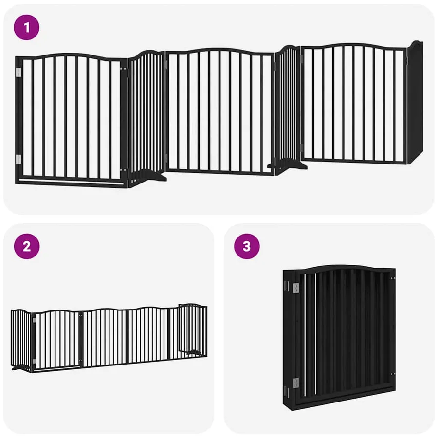 Barrière pour chien porte pliable 6 panneaux noir bois peuplier - 6