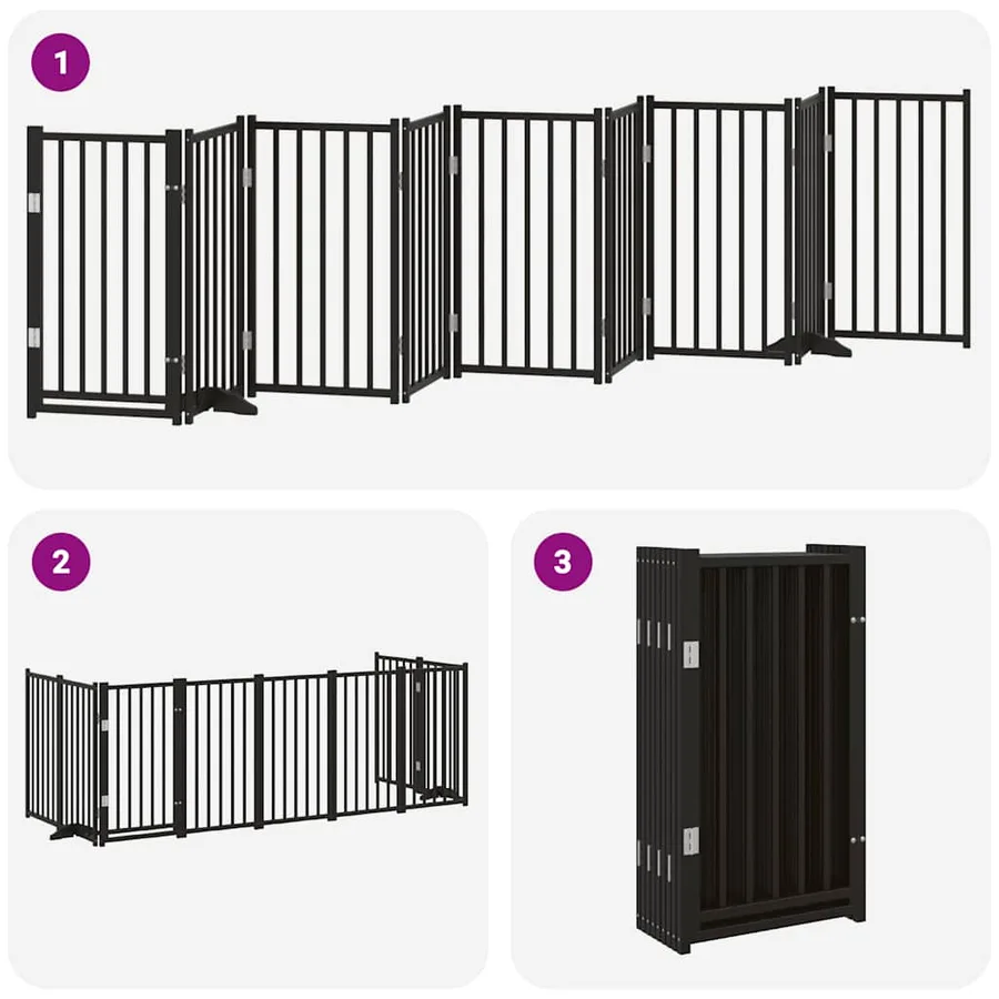 Barrière pour chien porte pliable 9 panneaux noir bois peuplier - 6