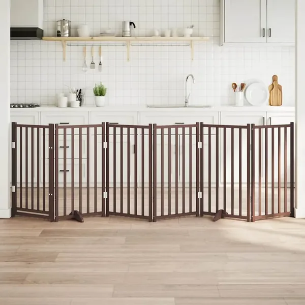 Barrière pour chiens avec porte 6 panneaux bois de sapin massif