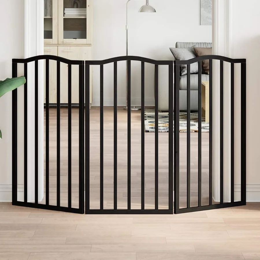 Barrière pour chien pliable 3 panneaux noir bois de peuplier