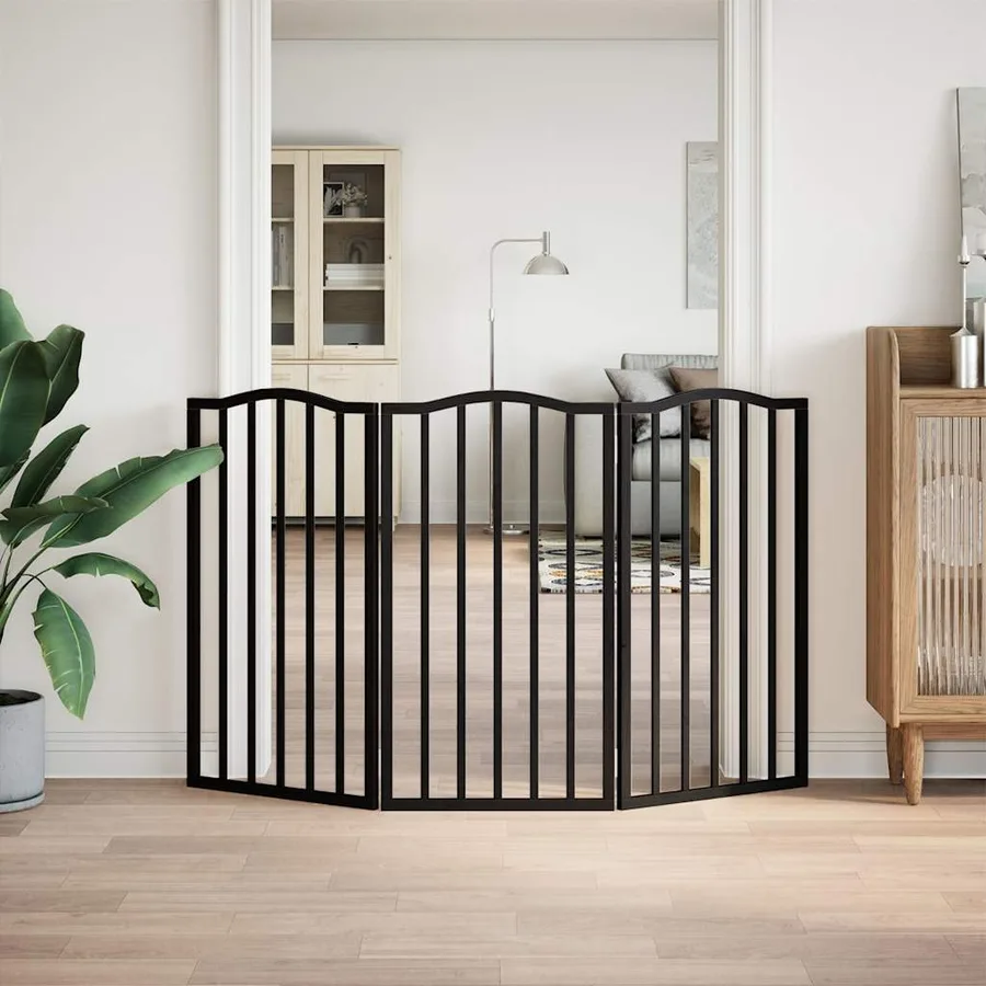 Barrière pour chien pliable 3 panneaux noir bois de peuplier - 3