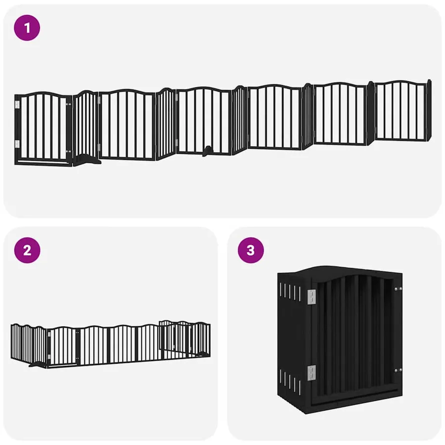 Barrière pour chien porte pliable 12panneaux noir bois peuplier - 6