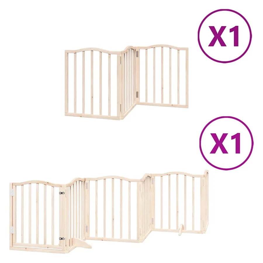 Barrière pour chiens avec porte pliable 9panneaux bois peuplier - 2
