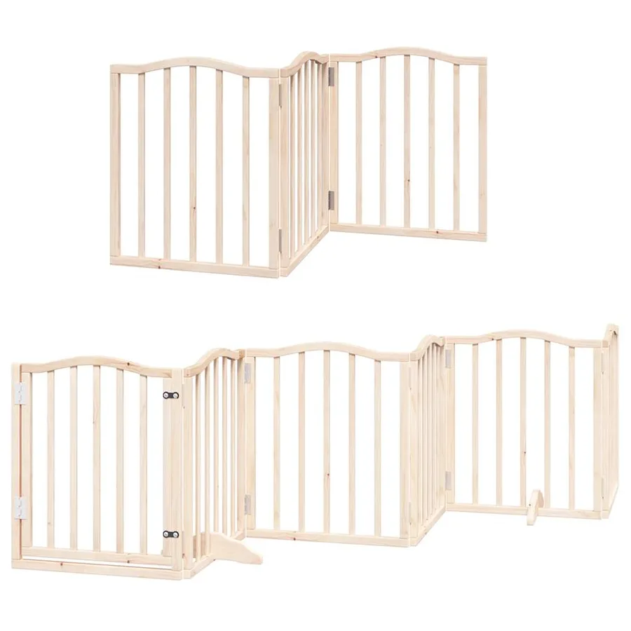 Barrière pour chiens avec porte pliable 9panneaux bois peuplier - 3