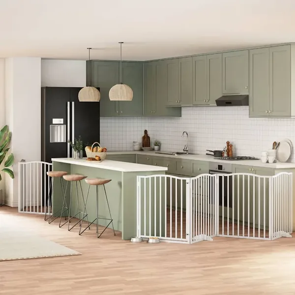 Barrière pour chien porte pliable 8panneaux blanc bois peuplier