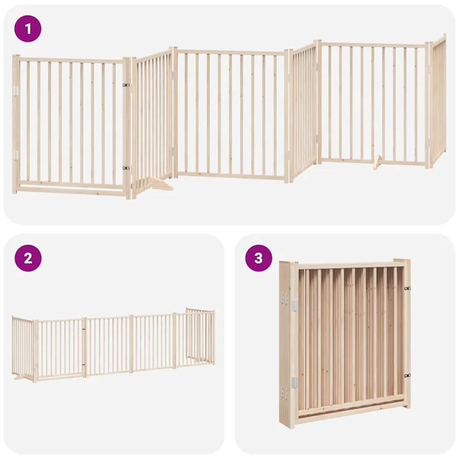Barrière pour chien avec porte pliable 6 panneaux bois peuplier - 6