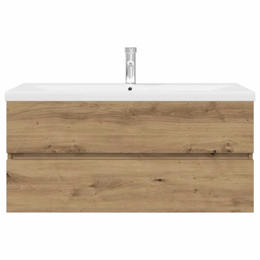 Meuble lavabo avec bassin et robinet intégrés chêne artisanal - 6