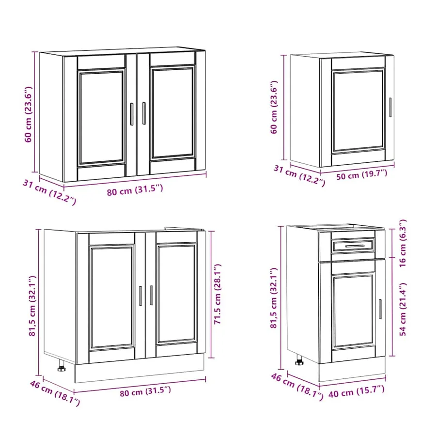 Ensemble de 7 meubles de cuisine "Porto" en bois d'ingénierie Sonoma gris - 9