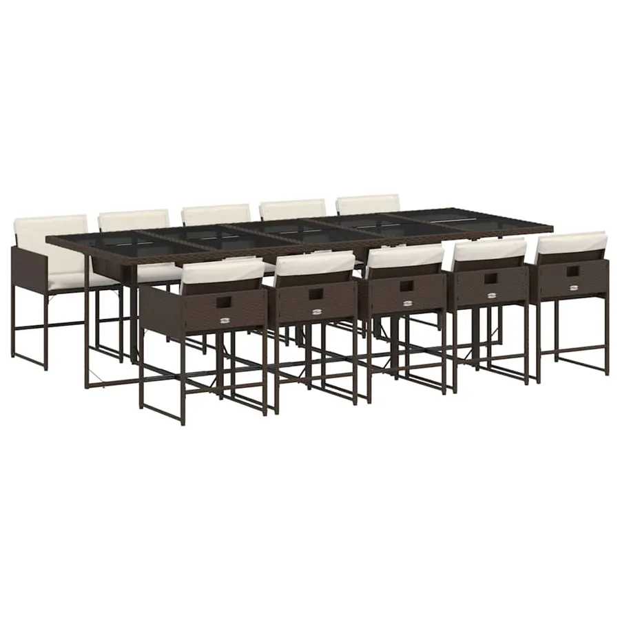 Ensemble à manger de jardin et coussins 11 pcs marron rotin - 2