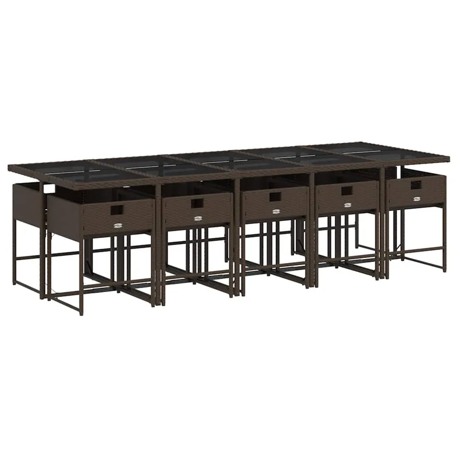 Ensemble à manger de jardin et coussins 11 pcs marron rotin - 3
