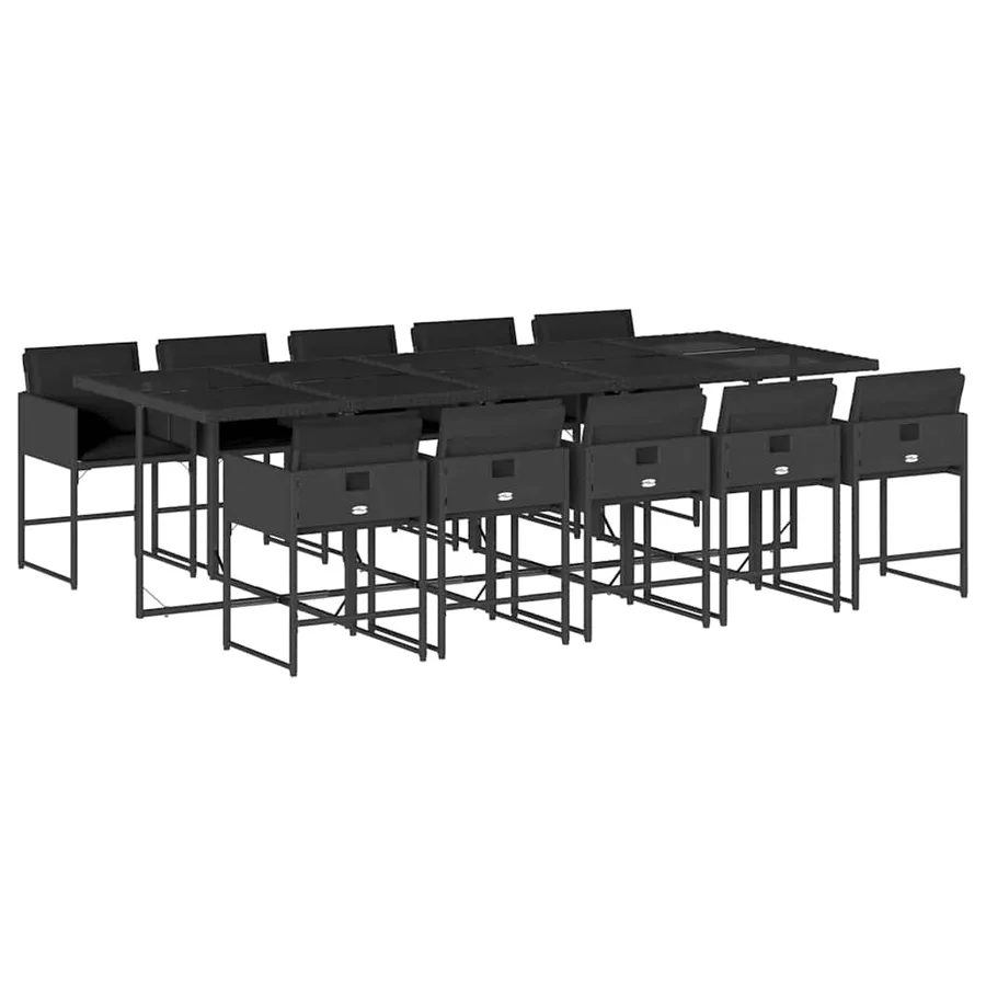 Ensemble à manger de jardin 11 pcs coussins noir résine tressée - 2