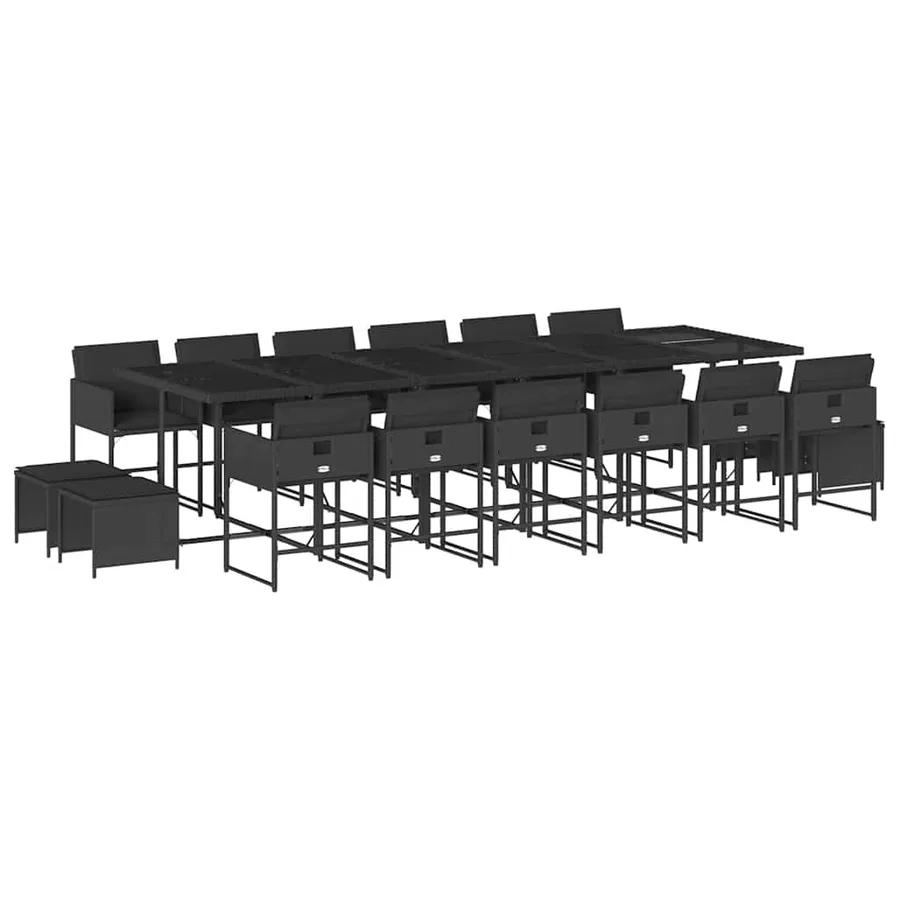 Ensemble à manger de jardin 17 pcs coussins noir résine tressée - 2