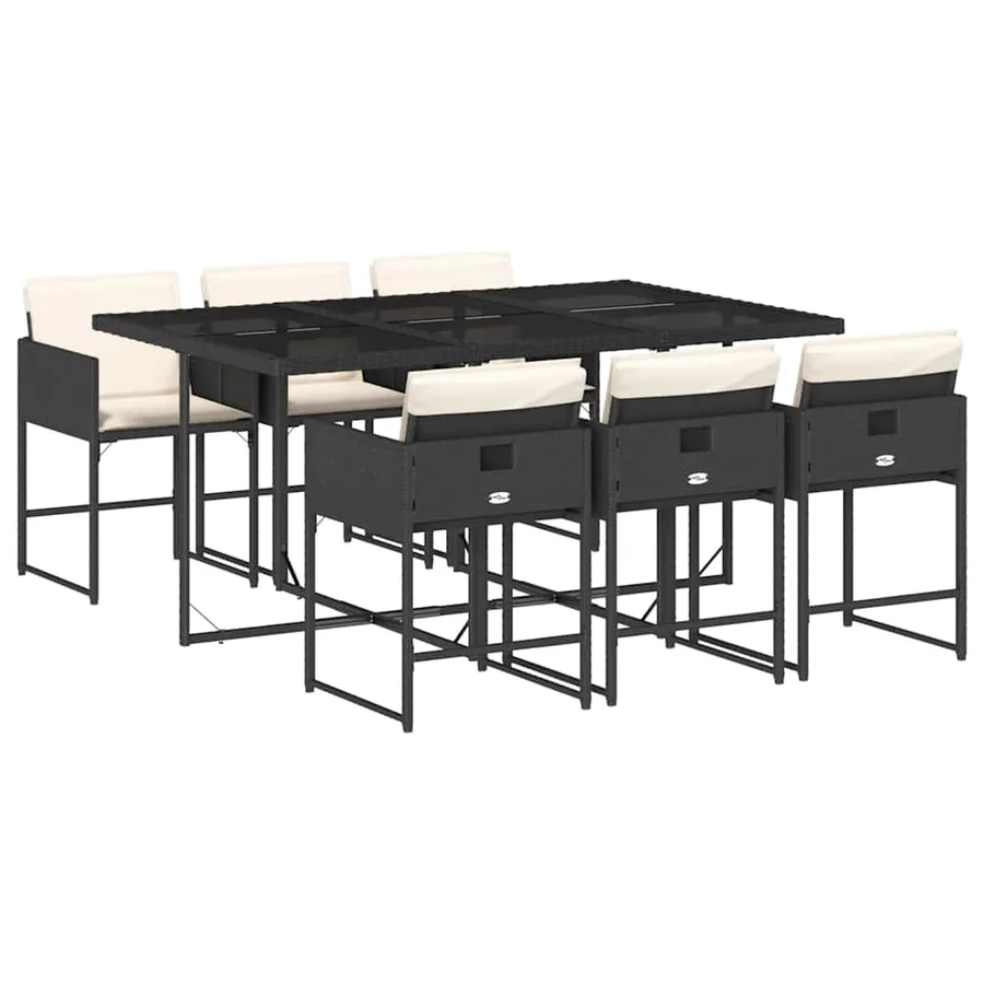 Ensemble à manger de jardin coussins 7pcs Noir Résine tressée - 2