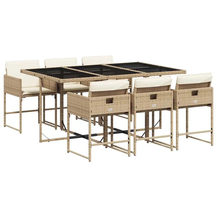 Ensemble à manger de jardin et coussins 7 pcs beige poly rotin - 2