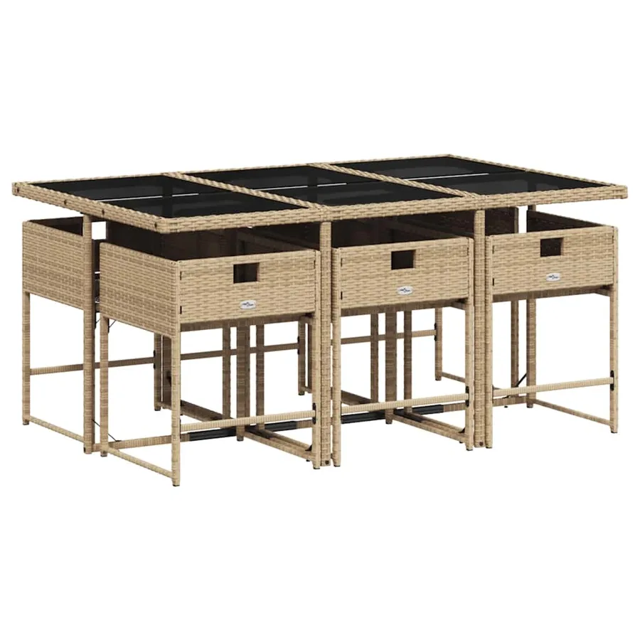 Ensemble à manger de jardin et coussins 7 pcs beige poly rotin - 3