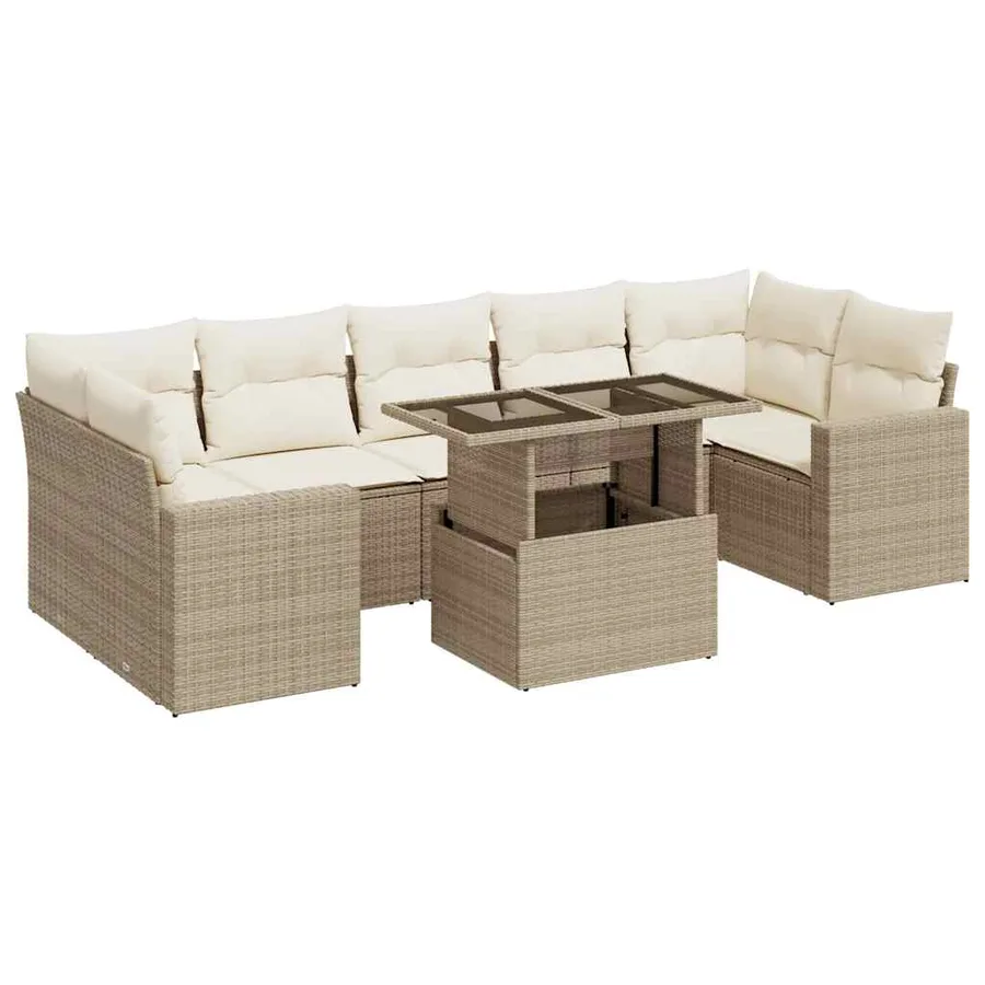 Salon de jardin avec coussins 8 pcs beige résine tressée - 2