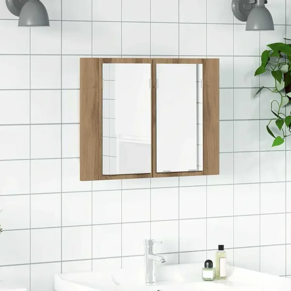 Armoire à miroir LED chêne artisanal 60x12x45cm bois ingénierie