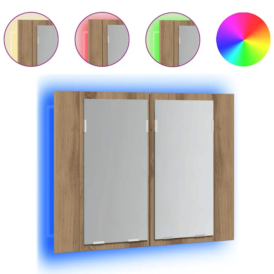Armoire à miroir LED chêne artisanal 60x12x45cm bois ingénierie - 2