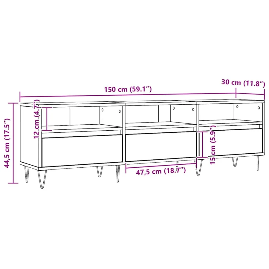 Meuble TV chêne artisanal 150x30x44,5 cm bois d'ingénierie - 10
