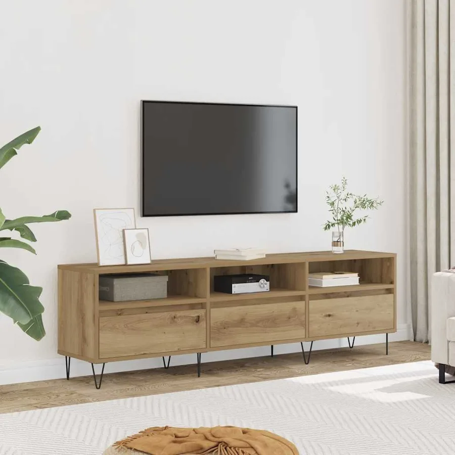 Meuble TV chêne artisanal 150x30x44,5 cm bois d'ingénierie - 3
