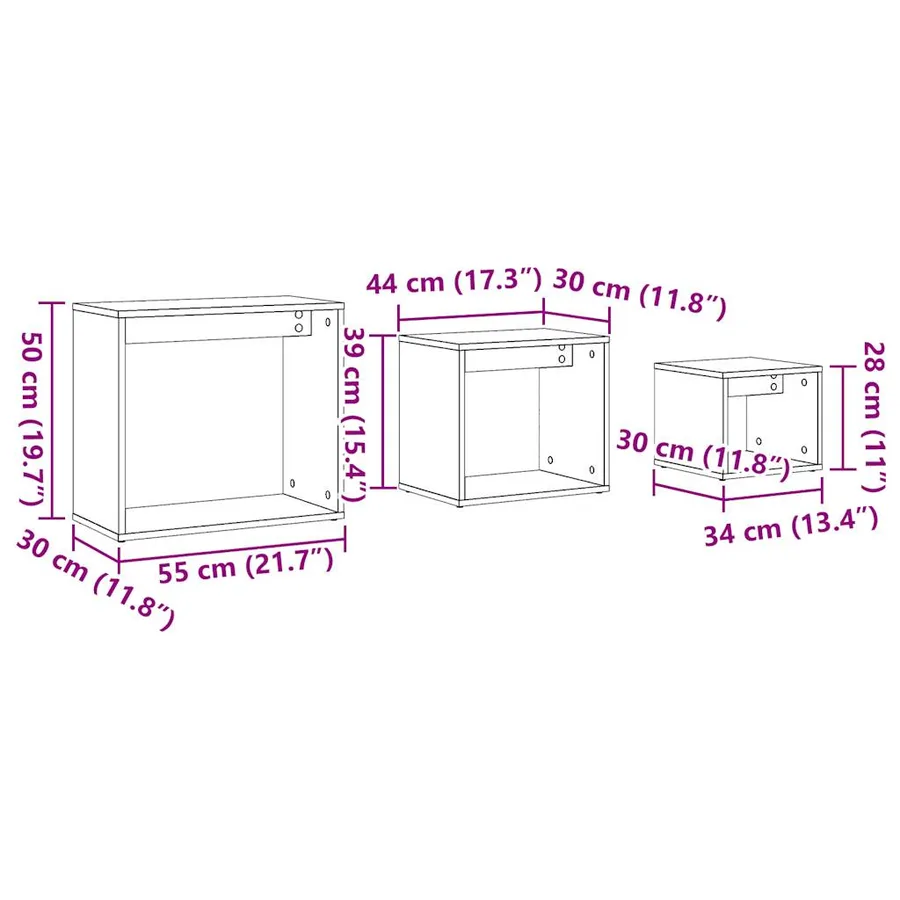 Tables gigognes 3 pcs vieux bois bois d'ingénierie - 10
