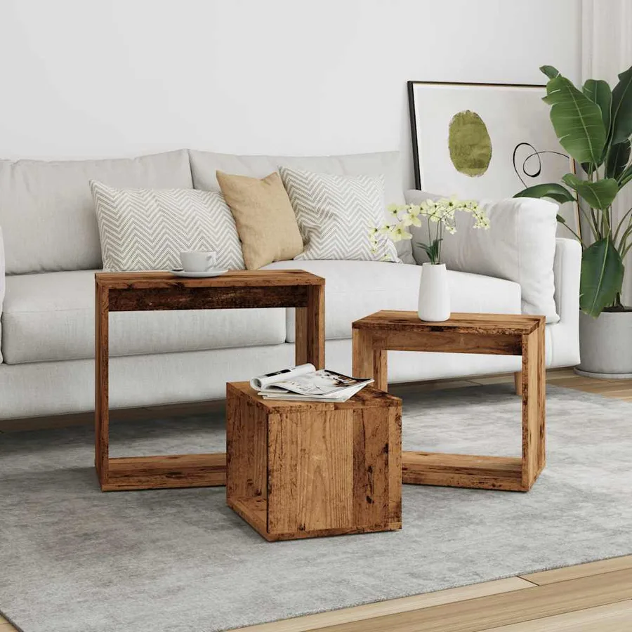 Tables gigognes 3 pcs vieux bois bois d'ingénierie - 3