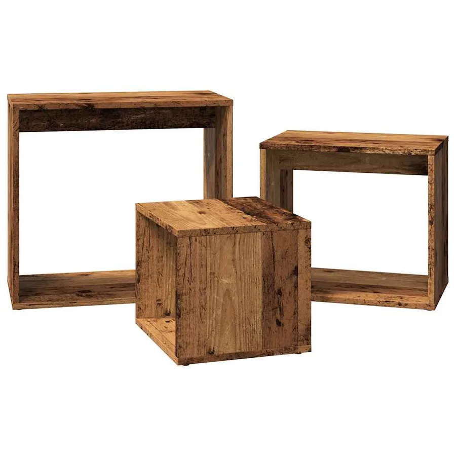 Tables gigognes 3 pcs vieux bois bois d'ingénierie - 5