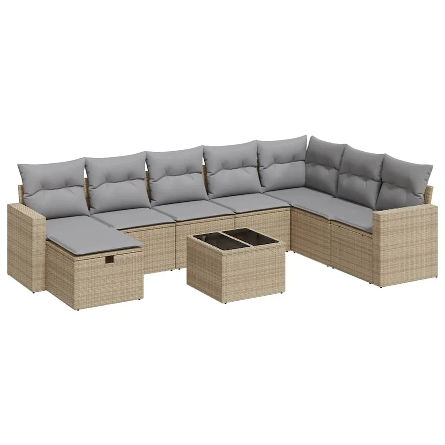 Salon de jardin avec coussins 9 pcs beige résine tressée - 2