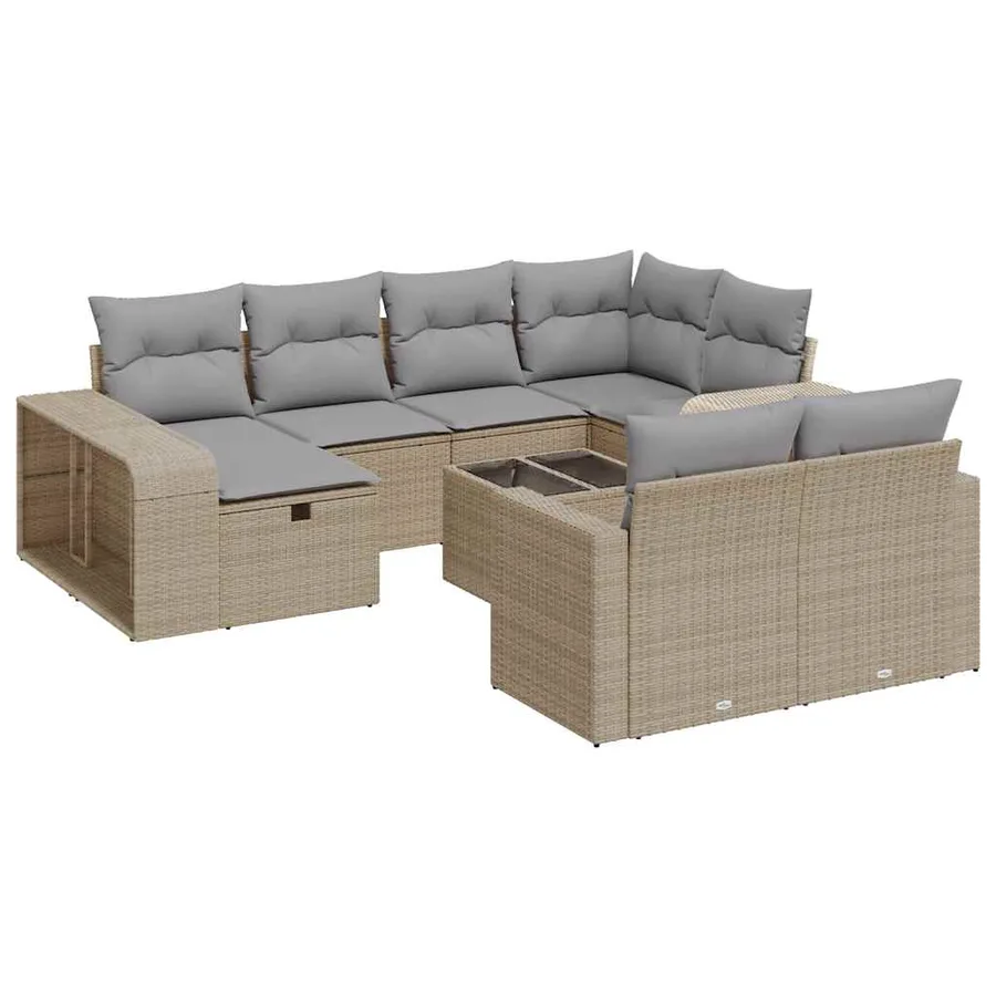 Salon de jardin 11 pcs avec coussins beige résine tressée - 2