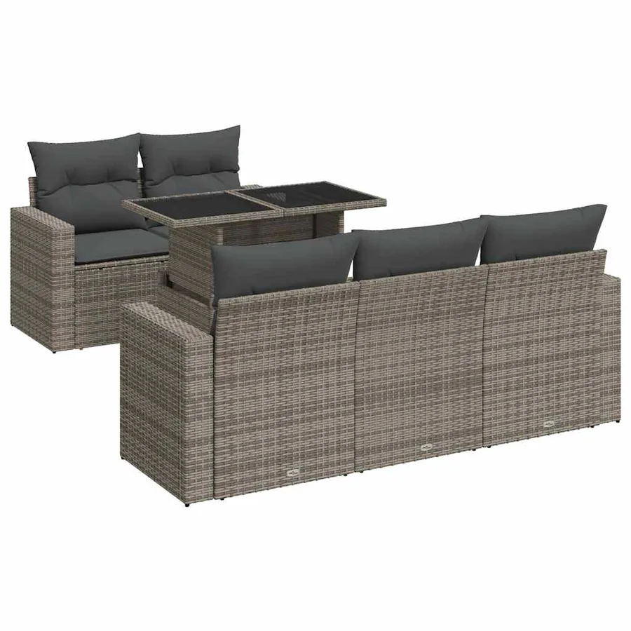 Salon de jardin 6 pcs avec coussins gris résine tressée - 2