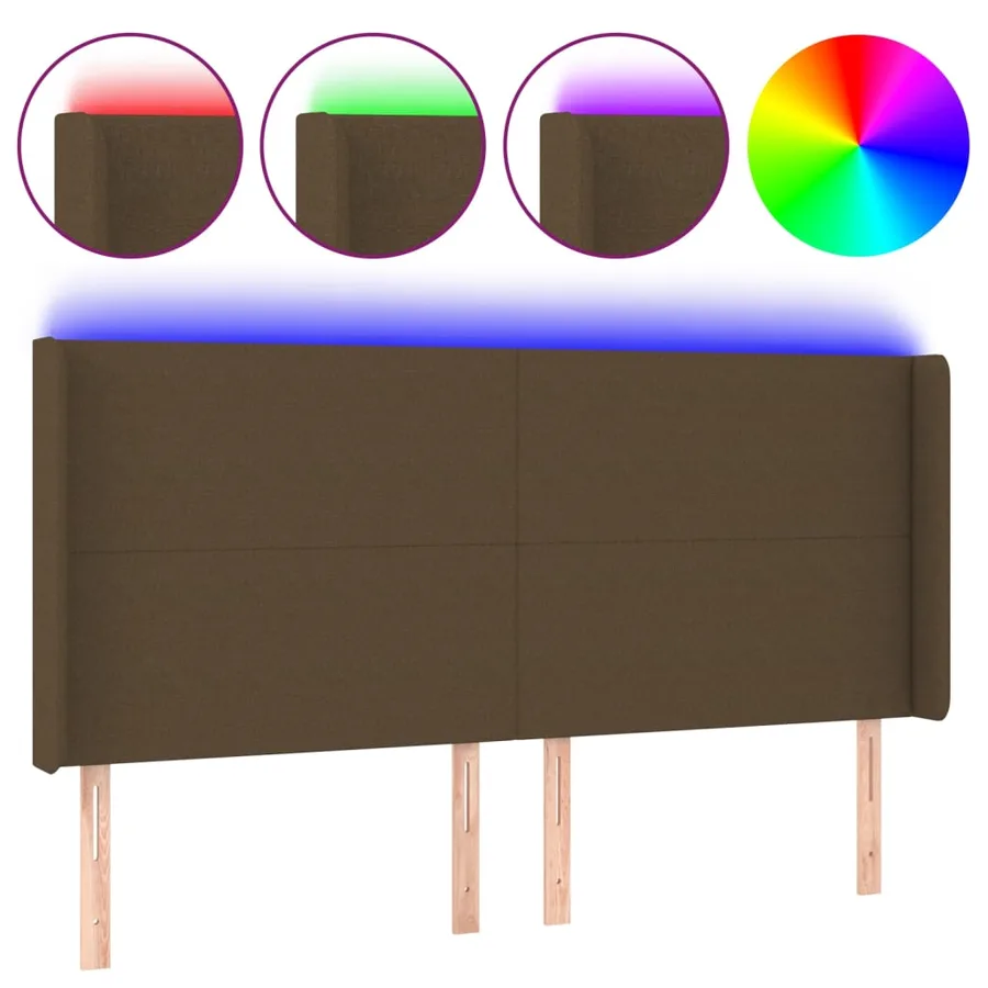 Tête de lit à LED Marron foncé 183x16x118/128 cm Tissu - 2