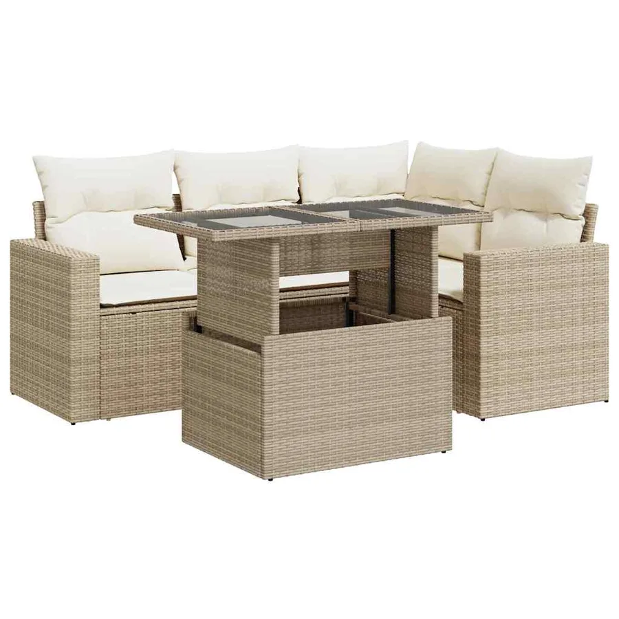 Salon de jardin avec coussins 5 pcs beige résine tressée - 2