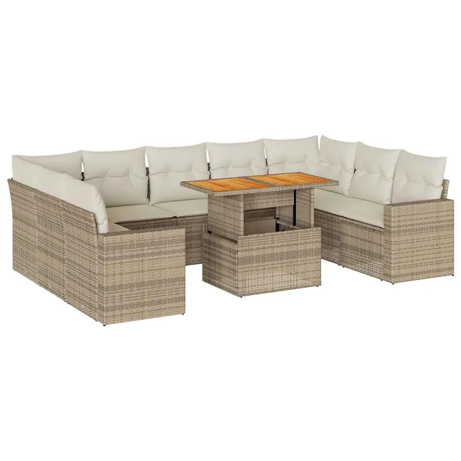 Salon de jardin avec coussins 10 pcs beige résine tressée - 2