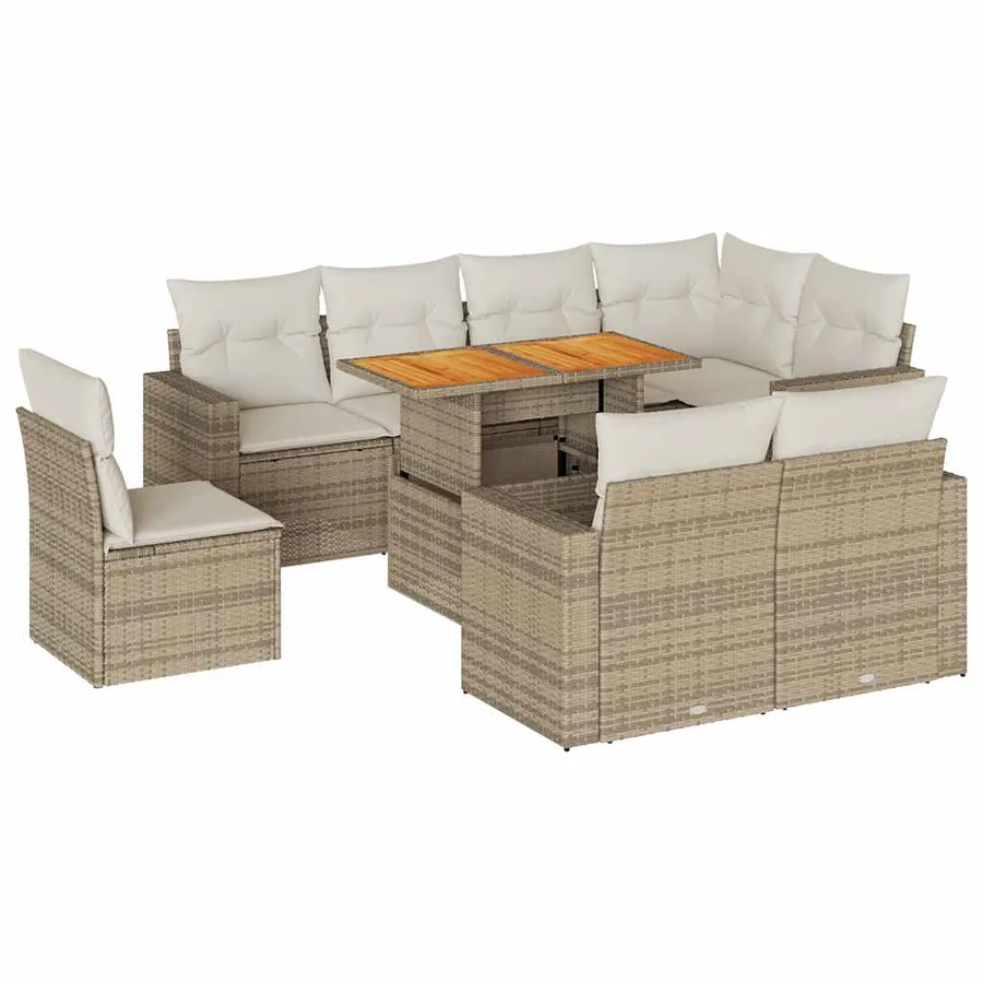 Salon de jardin avec coussins 9 pcs beige résine tressée - 2