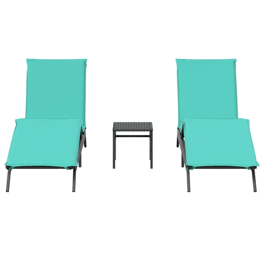 Chaises longues lot de 2 avec table noir résine tressée - 4